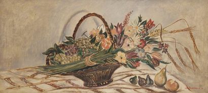 null Jean BERQUE (1896-1954)
Panier de fruits et fleurs, 1939
Huile sur toile.
Signée...