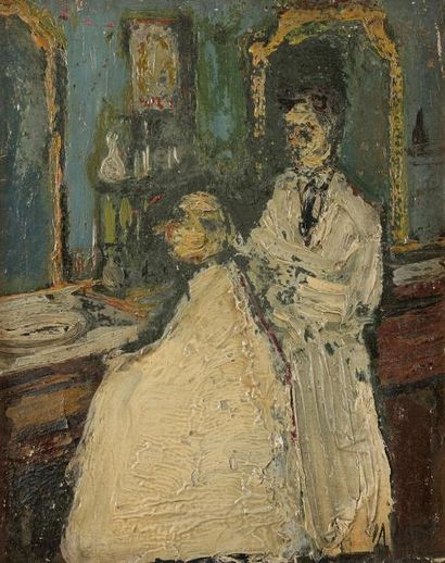 null Gabriel DAUCHOT (1927-2005)
Chez Le coiffeur
Huile sur toile.
Signée en bas...