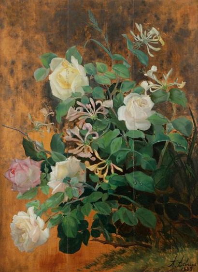 null Alexandre DEBRUS (1843-1905)
Bouquets de roses et chèvrefeuille, 1885
Huile...