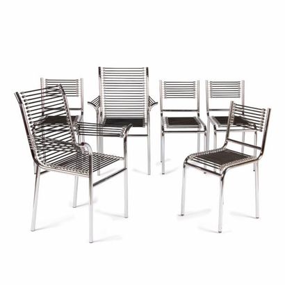 null D’après René HERBST (1891-1982)
Suite de 4 chaises et 2 fauteuils. Structures...