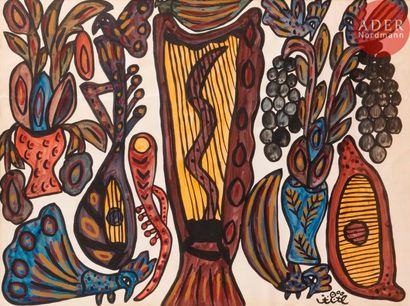 null BAYA [algérienne] (1931-1998)
Instruments de musique et vases de fleurs, 
vers...