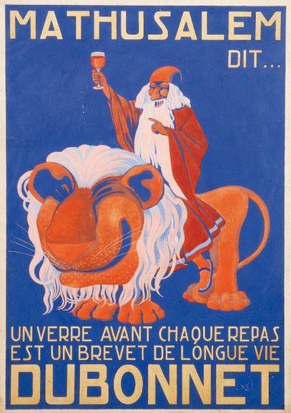 ANONYME Maquette publicitaire pour Dubonnet. Gouache sur carton. 53 x 37 cm.