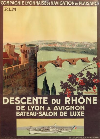 Géo DORIVAL Descente du Rhône de Lyon à Avignon. Signée et datée 1914 en bas à droite....