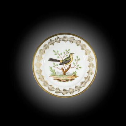 null Paris
Assiette en porcelaine à décor polychrome au centre d’un oiseau nommé...