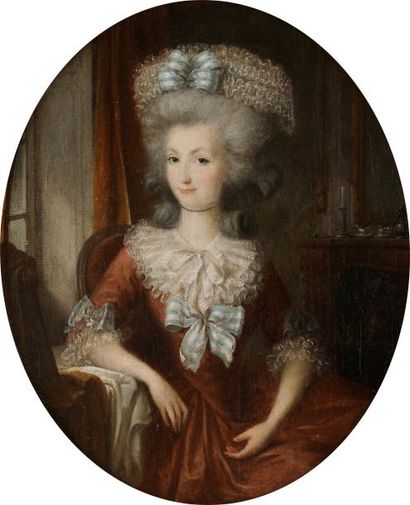 null Attribué à Lié-Louis PERIN-SALBREUX (1753 - 1817) 
Portrait de dame assise dans...