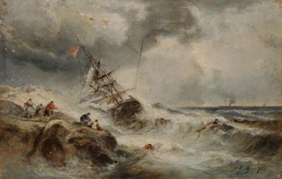 null Attribué à Jules DUPRE (1811 - 1889)
Marine 
Sur sa toile d’origine
42 x 65 cm
Monogrammée...