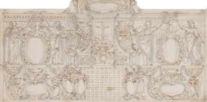 null ÉCOLE ITALIENNE vers 1700
Projet de décor d’autel
Plume, encre brune et lavis...