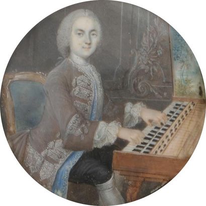 null École FRANÇAISE, première moitié du XVIIIe siècle
Portrait d’un musicien jouant...