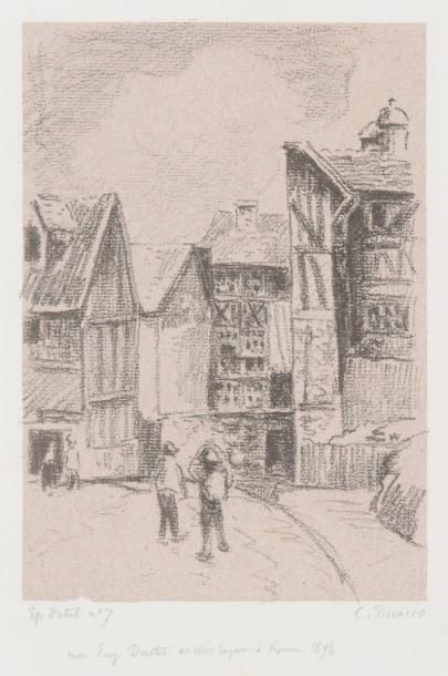 null Camille Pissarro (1830-1903)
Rue Eugène-Dutuit à Rouen. 1896. Autographie sur...