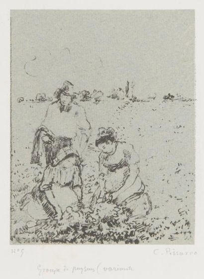 null Camille Pissarro (1830-1903)
Groupe de paysans (2e pl.), variante. Vers 1899....