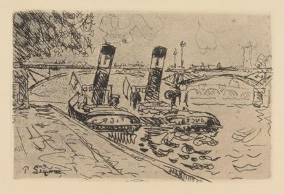 null Paul Signac (1863-1935)
Le Pont des arts avec remorqueurs. 1927. Eau-forte....