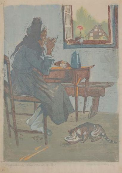 null Martha Wenzel (1859-1943)
Vieille femme buvant son bol de café auprès de son...