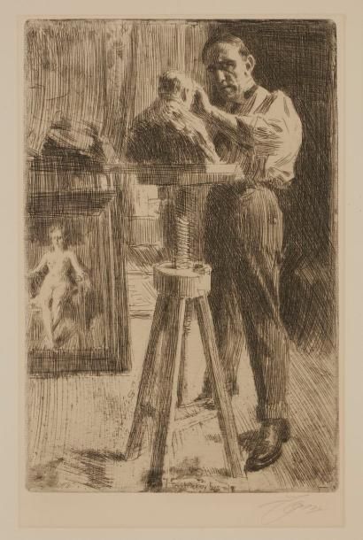 null Anders Zorn (1860-1920)
Le Prince Paul Troubetskoy, sculpteur. 1908. Eau-forte....