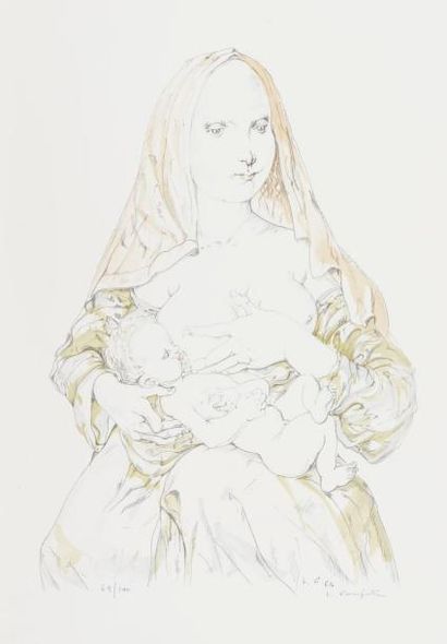 null Léonard-Tsuguharu Foujita (1886-1968)
Maternité au voile rouge. 1964. Lithographie....