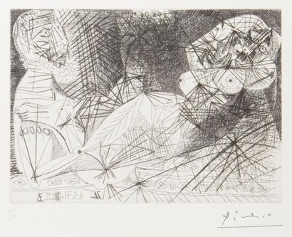 null Pablo Picasso (1881-1973)
Scène de ménage. (Les 156, pl. 64). 1971. Eau-forte...