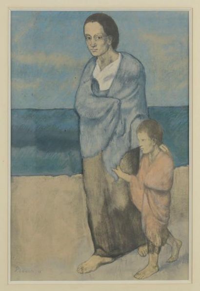 null Pablo Picasso (1881-1973) (d’après)
Femme et enfant au bord de la mer. Photolithographie...