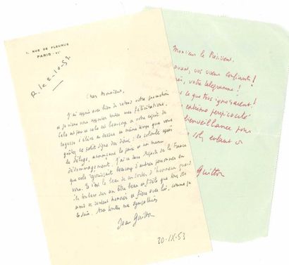 null Jean GUITTON (1901-1999). 2 manuscrits autographes signés, [1961], et 5 L.A.S.,...