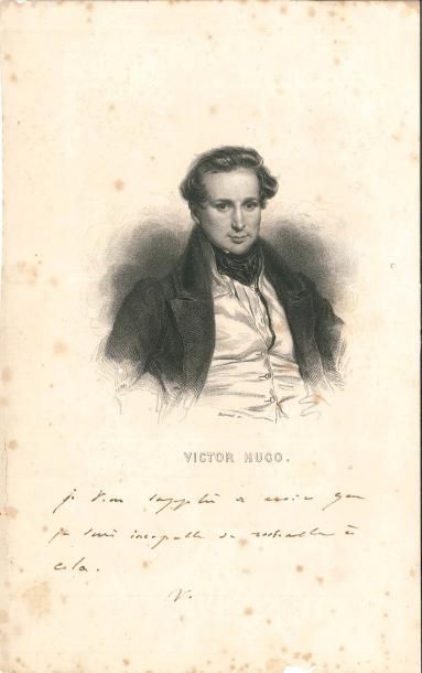 null Victor HUGO. P.A.S. « V. » au bas de son portrait gravé, [vers 1840 ?] ; 23,5...