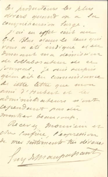 null Guy de MAUPASSANT. L.A.S., Tunis [30 décembre 1888], à Joséphin Péladan ; 2 pages...