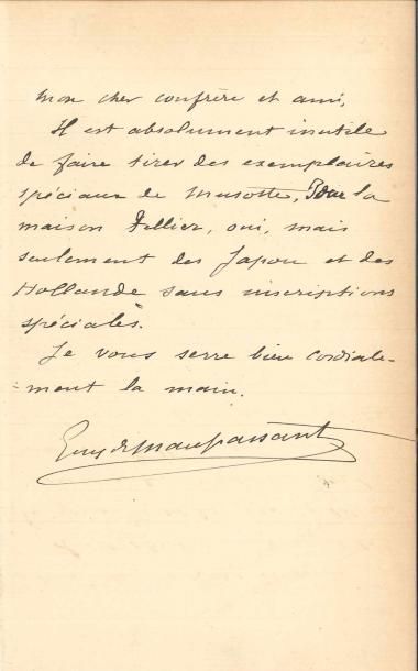 null Guy de MAUPASSANT. L.A.S., [avril 1891 ?, à Pierre Valdagne, des éditions Ollendorff] ;...
