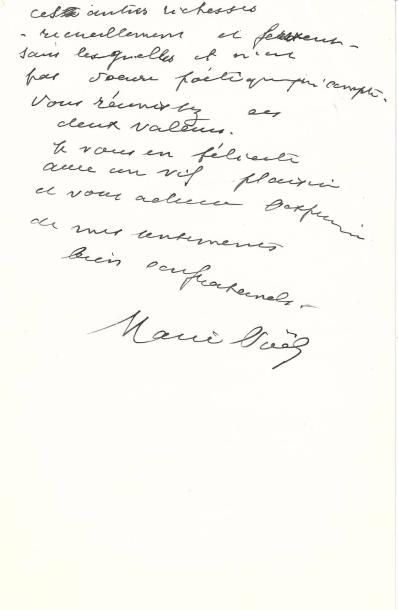 null Marie NOËL (1883-1967). L.A.S., 17 juillet 1959, à la poétesse George-Day ;...
