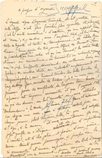 null Marie de RÉGNIER, dite Gérard d’Houville (1875-1963). 4 manuscrits autographes...