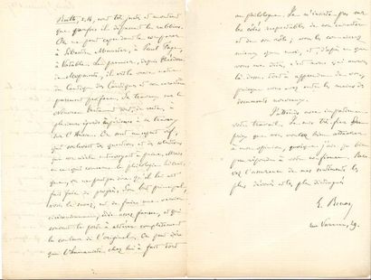 null Ernest RENAN (1823-1892). L.A.S., Paris 5 janvier 1867, à Ferdinand Buisson ;...