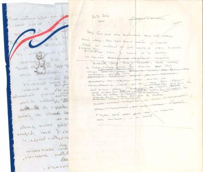 null Antoine de SAINT-EXUPÉRY (1900-1944). Manuscrit autographe ; 1 page in-4.
 Brouillon...