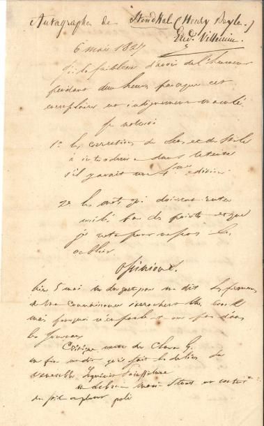 null Henri Beyle, dit STENDHAL (1783-1842). Manuscrit autographe, 6-12 mai 1827 ;...