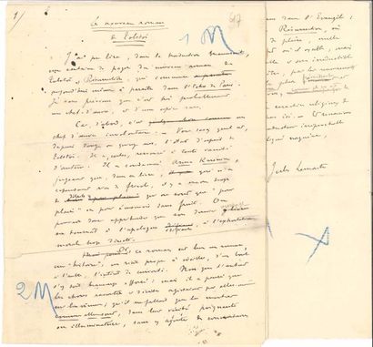 null [Léon Tolstoï]. Jules LEMAITRE (1853-1914). Manuscrit autographe signé, Le nouveau...