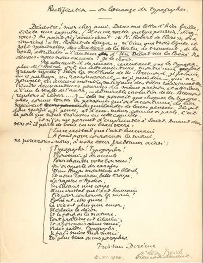 null Tristan DERÈME (1889-1941). 13 manuscrits autographes (un signé), 38 L.A.S....