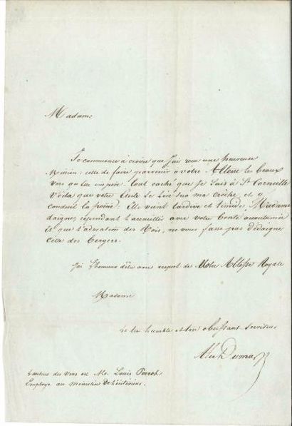 null Alexandre DUMAS père (1802-1870). L.A.S., [Saint-Corneille vers le 20 août 1837,...