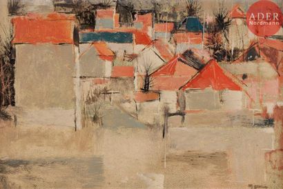 null Michel GASSIES (XXe siècle)Maisons rouges, 1959Huile sur isorel.Signée et datée...