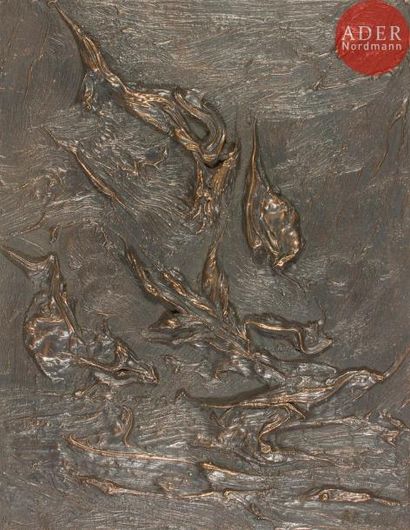 null Roger Edgar GILLET (1924-2004)Les MutantsSuite de 10 plaques en bronze patiné.Signées...
