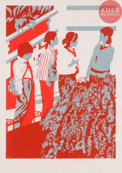 null Nadine RODA-GIL (XXe siècle)Rencontre à l’école, 19834 linogravures.Signées...