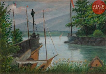 null C. BARTHOLONI (XIXe-XXe siècle)Bord du lac Léman près de MontreuxHuile sur toile.Signée...