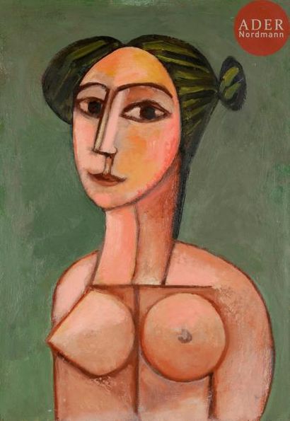 Georges-Henri PESCADÈRE (1915-2003) 
Femme nue en buste, 2003
Huile sur panneau.
Monogrammée...
