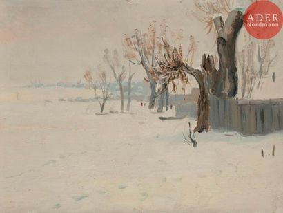 Vladimir Petrovitch TOMILOVSKY (1901-1990) 
Village sous la neige, 1951
Huile sur...