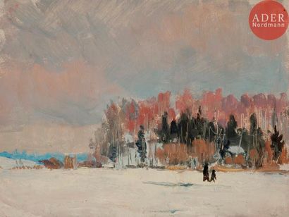 Vladimir Petrovitch TOMILOVSKY (1901-1990) 
Promeneurs dans la neige, 1959
Huile...