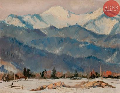 Vladimir Petrovitch TOMILOVSKY (1901-1990) 
Paysage de montagnes sous la neige
Huile...