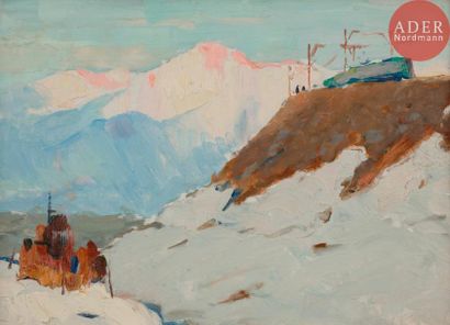 Vladimir Petrovitch TOMILOVSKY (1901-1990) 
Train sur la pente en hiver
Huile sur...