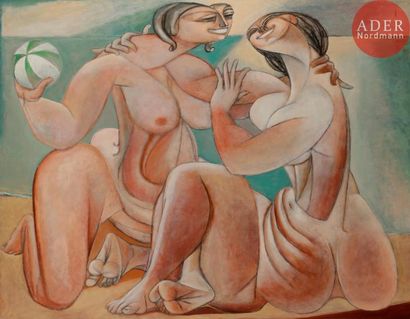 Georges-Henri PESCADÈRE (1915-2003) 
Les Deux Vénus, 1978
Huile sur panneau.
Monogrammée...