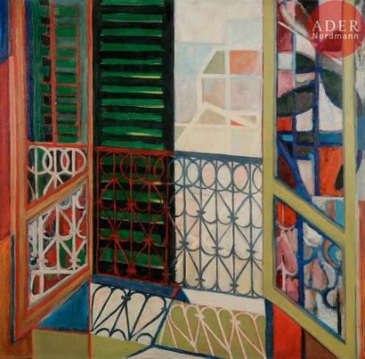 Georges-Henri PESCADÈRE (1915-2003) 
Balcons à Neuilly, 1954
Huile sur panneau.
Monogrammée,...