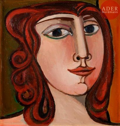 Georges-Henri PESCADÈRE (1915-2003) 
Portrait de femme rousse, 1991
Huile sur panneau.
Monogrammée...