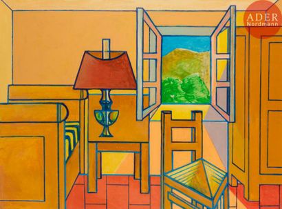 Georges-Henri PESCADÈRE (1915-2003) 
La Chambre de Jojo, 1993
Huile sur panneau.
Monogrammée,...