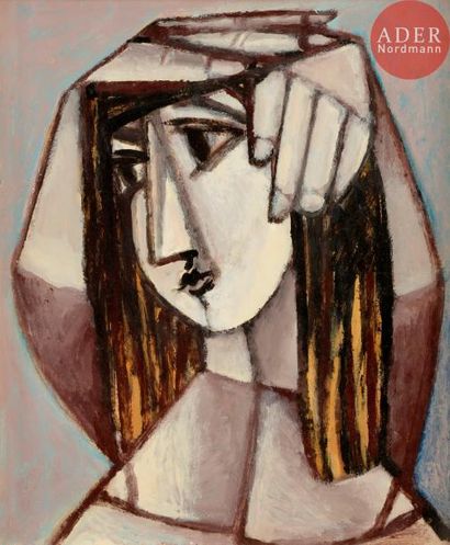 Georges-Henri PESCADÈRE (1915-2003) 
Femme se coiffant, 1995
Huile sur panneau.
Datée...