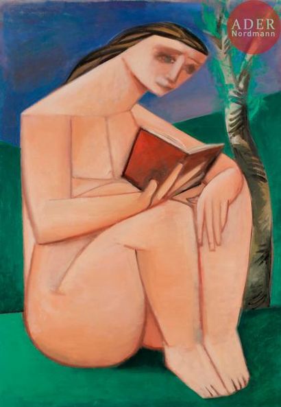 Georges-Henri PESCADÈRE (1915-2003) 
Femme nue lisant, 2001
Huile sur toile.
Monogrammée...