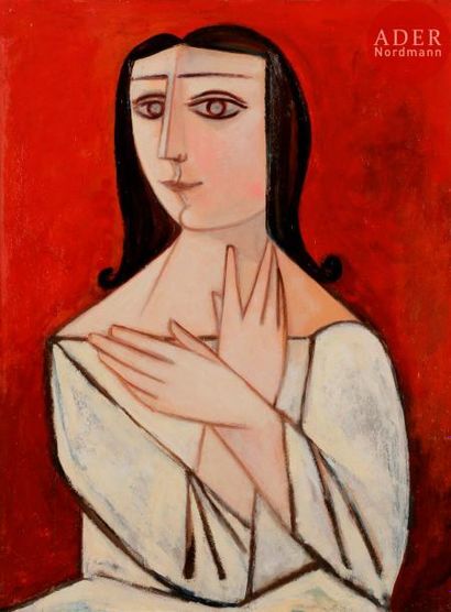 Georges-Henri PESCADÈRE (1915-2003) 
Femme au bras croisés, 2001
Huile sur panneau.
Monogrammée...