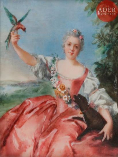 null La Marquise d’Antin au perroquet et au chien, d’après Jean-Marc Nattier
Miniature...