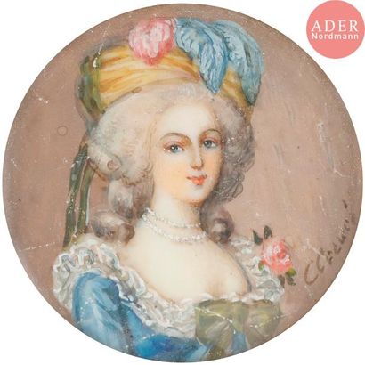 null Réunion de huit miniatures sur ivoire :
Le roi Louis XVI, Marie-Antoinette,...